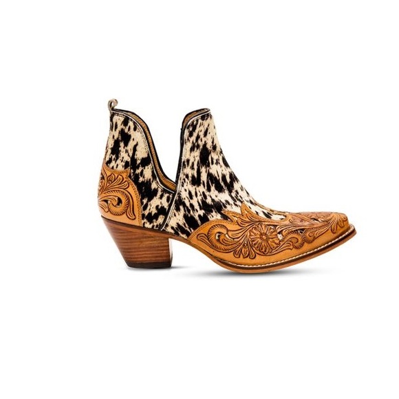 Sale!! Hand Tooled Leather Genuine Cowhide Women Bootie Boot Boho Western Shoe - Picture 2 of 9